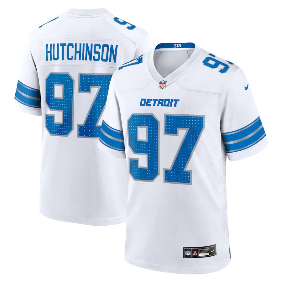 Men Detroit Lions #97 Aidan Hutchinson Nike White Game NFL Jersey